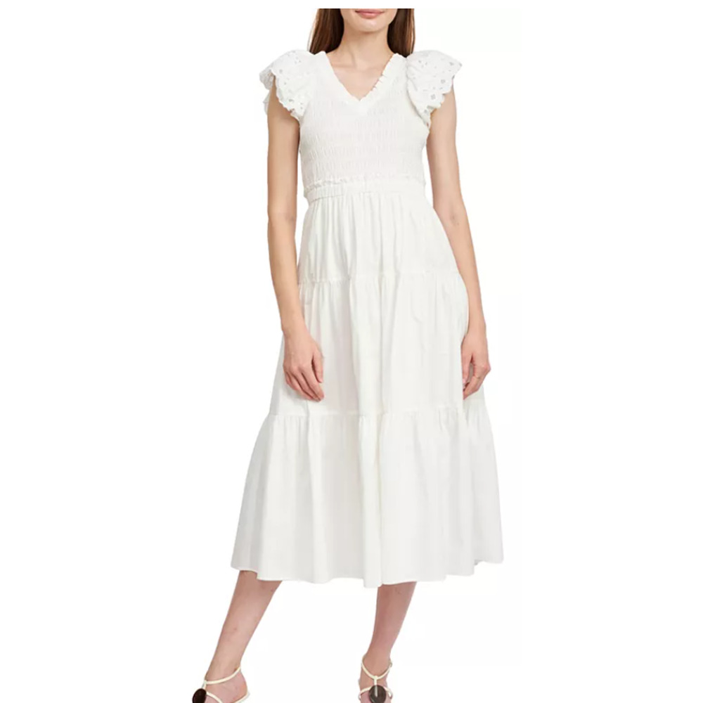 En Saison Women's Amaya Cotton Flutter-Sleeve Midi Dress Size Medium 2616